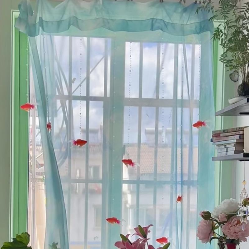 Lighting Decoration Ideas - Hellblauer, einfarbiger, transparenter Voile-Fenstervorhang, transparenter, lichtfilternder