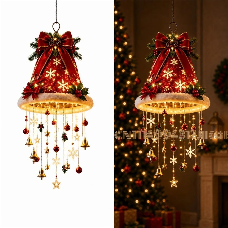 Lighting Christmas Decor - Beleuchteter Weihnachtsmann-Hut als Hängeleuchter, Weihnachtsdekoration für
