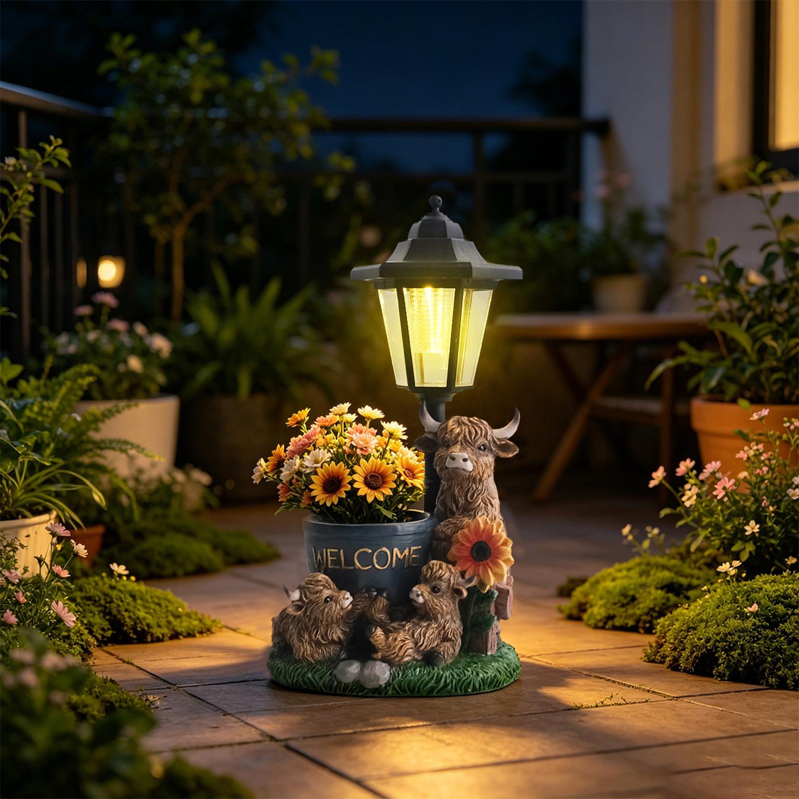 Up Lighting Decor - Solarbetriebene Garten-Tierfiguren, dekorative Harz-Kuh-Figur, beleuchtete Kuh-Skulptur