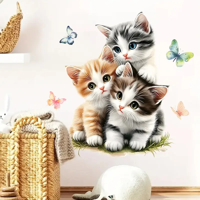 Lighting Mcqueen Bedroom Decor - Drei Katzen mit Schmetterlingsaufklebern, Dekoration für
